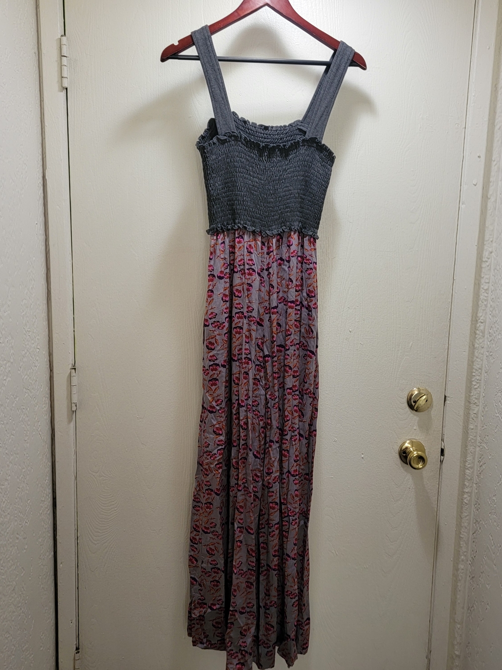 NATURAL LIFE Charcoal Smocked Tank Jumpsuit with Purple And Pink Flowers - Picture 7 of 7